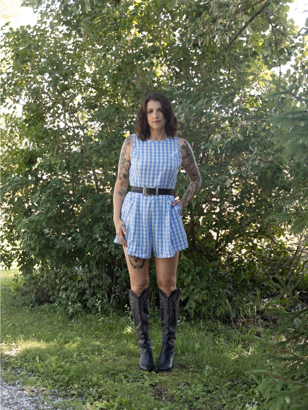 Smash + Tess Light Blue Gingham Sleeveless Romper